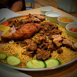 Hyderabad Hub - Mega Mandi platter with goat meat ($60) at the Hillsboro Hyderabad Hub location