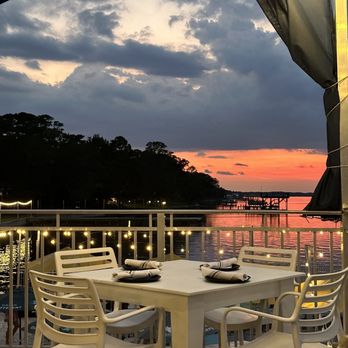 Outdoor seating with view of the sunset