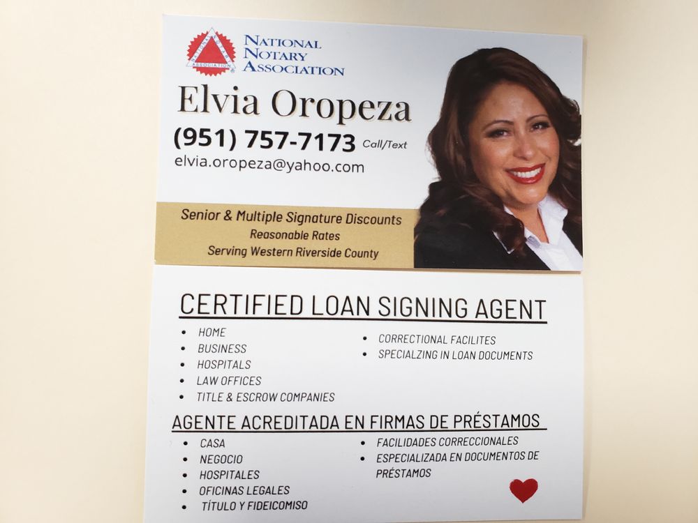 ELVIA OROPEZA MOBILE NOTARY Updated August 2024 12 Reviews Hemet