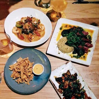 Canvas - All delicious; calamari(!), side of carrots(!), hanger steak & shrimp mofongo. - New American Near Me - Orlando, Florida Canvas - All delicious; calamari(!), side of carrots(!), hanger steak & shrimp mofongo. - New American Near Me - Orlando, Florida