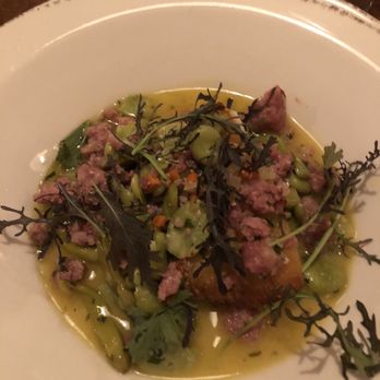 Dear Margaret - Sable fish with linguica sausage and fava beans - French Near Me - Chicago, Illinois
