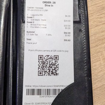 Brisas Latin Cuisine - a receipt in a wallet - Latin American Near Me - Brookfield, Connecticut