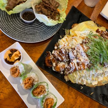 Wrap & Roll - BBQ Pork Lettuce Wrap (Top) Spreggroll (Left) Ultimate Fusion Fried Rice (Right) - Asian Fusion Near Me - Pearland, Texas Wrap & Roll - BBQ Pork Lettuce Wrap (Top) Spreggroll (Left) Ultimate Fusion Fried Rice (Right) - Asian Fusion Near Me - Pearland, Texas