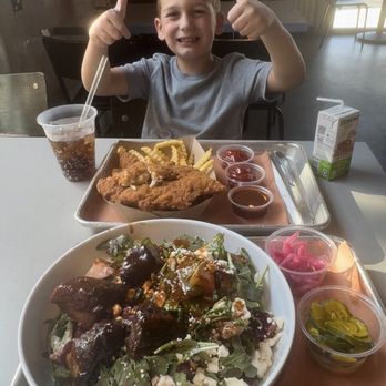 Hazy Barbecue - Delicious Salad with burnt ends and Chicken Tenders with French Fries YUM! Dylan Ryder gives it 2 thumbs up! - Salad Near Me - Danville, California