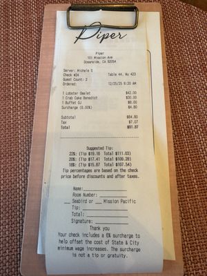 Menu photo 2 Piper Oceanside, CA