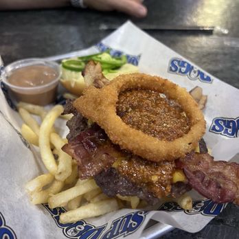 Sup Dogs - Blackout Burger Combo was delicious with S- Fries and Sup Dog Sauce Bottle - Hot Dogs Near Me - Greenville, North Carolina Sup Dogs - Blackout Burger Combo was delicious with S- Fries and Sup Dog Sauce Bottle - Hot Dogs Near Me - Greenville, North Carolina