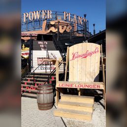 a chair and a barrel