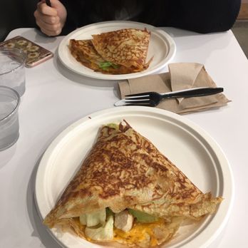 Hazelnuts Creperie - Buffalo Chicken Crepe and the Chipotle Chicken Crepe - Desserts Near Me - Charlotte, North Carolina