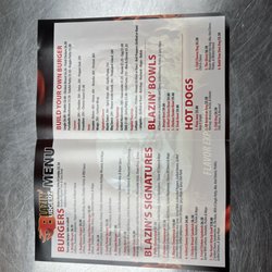 Blazin Burgerz - Front menu