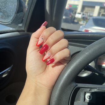 Yes! Nails and Spa - V Tip Nail, 2 rhinestone maroon red - Nail Salons Near Me - El Mirage, Arizona Yes! Nails and Spa - V Tip Nail, 2 rhinestone maroon red - Nail Salons Near Me - El Mirage, Arizona