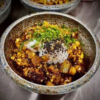 Gurumé - Berkshire Kimchi Fried Rice - tender berkshire pork, caramelized kimchi, crunchy quinoa - Korean Near Me - New York, New York Gurumé - Berkshire Kimchi Fried Rice - tender berkshire pork, caramelized kimchi, crunchy quinoa - Korean Near Me - New York, New York