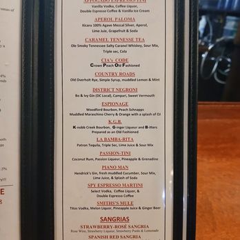 Mr Smith's of Georgetown - Cocktail menu - Bars Near Me - Washington, DC, District of Columbia