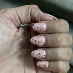 Gold Star Nails - Full set nails with pink base and glitter top coat!