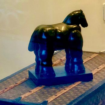 Rumi Antiques - Botero on a vintage Louis Vuitton trunk - Antiques Near Me - Beverly Hills, California Rumi Antiques - Botero on a vintage Louis Vuitton trunk - Antiques Near Me - Beverly Hills, California