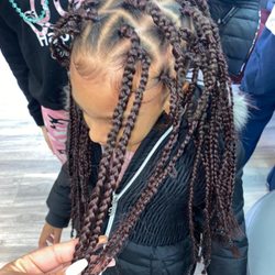 Alexa's Dominican Salon and Barber  - Kids' box braids with triangle parts - hair braiding near Carteret, NJ