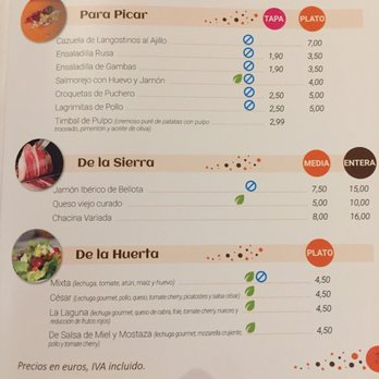 La Laguna - Menú entrantes - Spanish Near Me - Gerena, SE