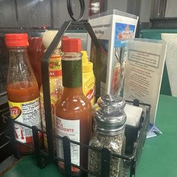Condiments on the table -- Yay! Condiments on the table -- Yay!