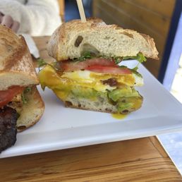 Breakfast sandwich on a French baguette. you can choose between a baguette and a biscuit. Breakfast sandwich on a French baguette. you can choose between a baguette and a biscuit.