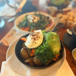 The Lights  Cafe - Potato Hash, Broccolini, Carrots, Poached Egg, Hot Sauce