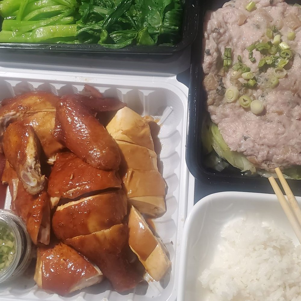 Tasty Box - Combo A. Meal for 2-3 ppl. 1/2 Soy Sauce chicken , steamed minced pork with preserved veggie ( was delish), fresh green, soup and rice. - Cantonese Near Me - Diamond Bar, California Tasty Box - Combo A. Meal for 2-3 ppl. 1/2 Soy Sauce chicken , steamed minced pork with preserved veggie ( was delish), fresh green, soup and rice. - Cantonese Near Me - Diamond Bar, California