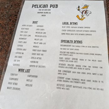 Pelican Pub - Drink menu. - Pubs Near Me - Dauphin Island, Alabama Pelican Pub - Drink menu. - Pubs Near Me - Dauphin Island, Alabama