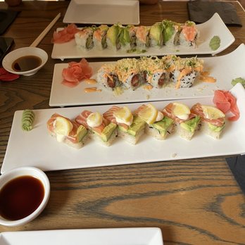 CO Sushi - From bottom to top ... SALMON AND LEMON AIOLI, SPICY TUNA CRUNCH, and TIGER - Sushi Bars Near Me - Myrtle Beach, South Carolina