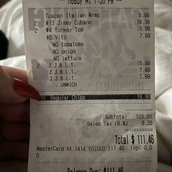 Jimmy John's - a person holding a receipt - Sandwiches Near Me - Aurora, Colorado