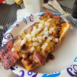 Coach's Dog House - Chilli  Dog with onions