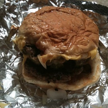 Five Guys - Bacon cheese burger with onions and BBQ sauce - Burgers Near Me - Vacaville, California