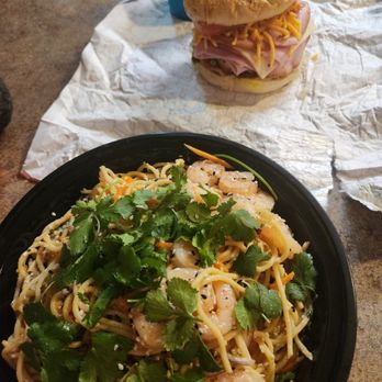 Caribbean Ice Company - Asian noodle salad w/shrimp and a captain club sandwich - Burgers Near Me - New Iberia, Louisiana Caribbean Ice Company - Asian noodle salad w/shrimp and a captain club sandwich - Burgers Near Me - New Iberia, Louisiana