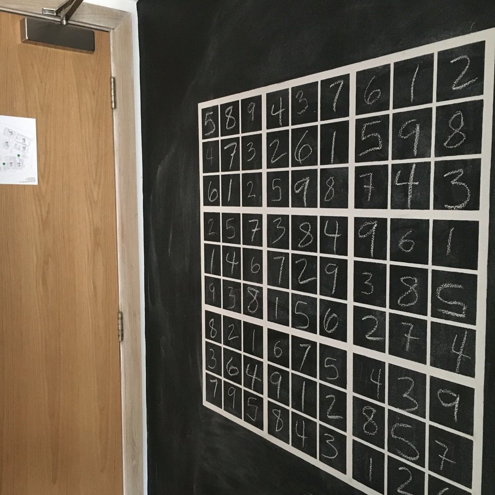 Sudoku on the hotel room wall. Look away if you don't want the answers!