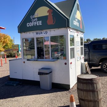 Early Dog Coffee - a dog sitting outside of a coffee kiosk - Coffee & Tea Near Me - Golden, Colorado