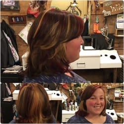 Shear Perfection By Kelly Adams - Highlights and lowlights with a touch of red plus a cut and blowdry style