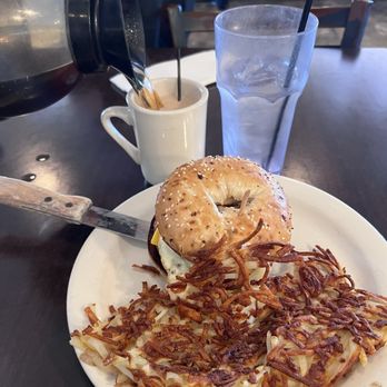 Huevo House - I got the bagel breakfast sandwich and at first I ordered it without meat, but they had a meatless patty! - Breakfast & Brunch Near Me - Bakersfield, California