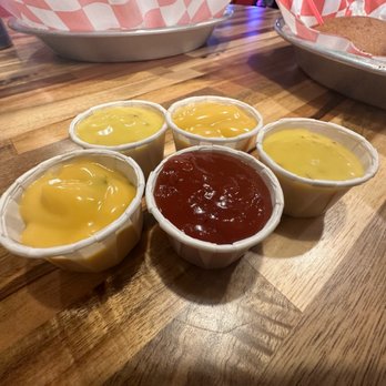 Fuddruckers - Jalapeño cheese, honey mustard, and bbq sauce - Burgers Near Me - Virginia Beach, Virginia Fuddruckers - Jalapeño cheese, honey mustard, and bbq sauce - Burgers Near Me - Virginia Beach, Virginia
