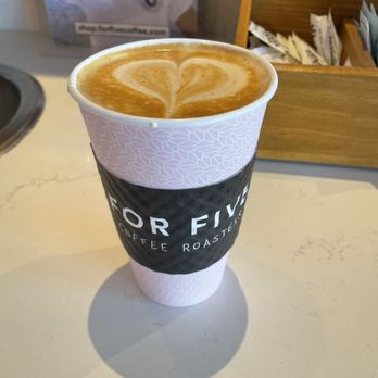 For Five Coffee - Cafe Latte in oat milk with caramel syrup - Coffee Roasteries Near Me - Alexandria, Virginia For Five Coffee - Cafe Latte in oat milk with caramel syrup - Coffee Roasteries Near Me - Alexandria, Virginia