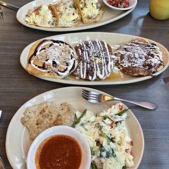 Snooze, an A.M. Eatery - Top: Juan's Breakfast Tacos Middle: Pancake Flight Customized Bottom: Protein & Veggie Egg White Scramble - Breakfast & Brunch Near Me - Austin, Texas Snooze, an A.M. Eatery - Top: Juan's Breakfast Tacos Middle: Pancake Flight Customized Bottom: Protein & Veggie Egg White Scramble - Breakfast & Brunch Near Me - Austin, Texas