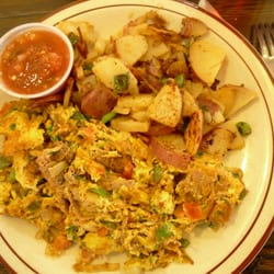 Machaca and eggs. Machaca is sort of like pot roast beef, seasoned. The salsa here is smokin' good and hot.