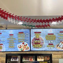 El Rey Taco Grill - Riverside - snapshot of the menu & our dinner simple asada & shrimp burritos, tacos to sample. Agua frescas de sandía y fresas en leche.