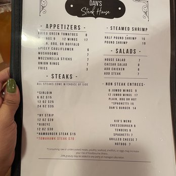 Dan's Steak House - Menu - Steakhouses Near Me - Luray, Virginia Dan's Steak House - Menu - Steakhouses Near Me - Luray, Virginia
