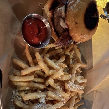 Fork & Fire - Bacon and blue burger and parm fries - New American Near Me - Farmington, Connecticut