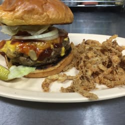 The Draft House - The Overlord Burger with Fired onion straws
