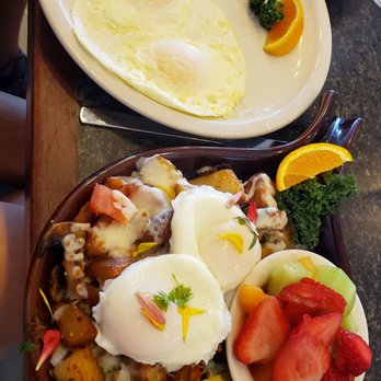 Eggscellent - Baja hash special w/fruit and 2 eggs over easy w/hashbrowns Oh! and hollandaise sauce (went with the hash) - Breakfast & Brunch Near Me - Las Vegas, Nevada