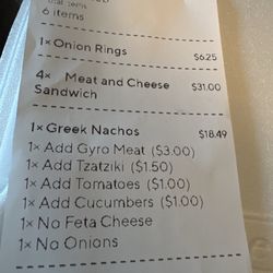 Nick's Gyros - Clearly states no onions & feta on the receipt