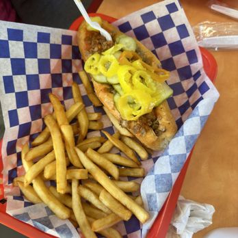 Vassi's Drive In - Cheesesteak with fries (sauce banana peppers pickles and cheese) - Burgers Near Me - Hellertown, Pennsylvania
