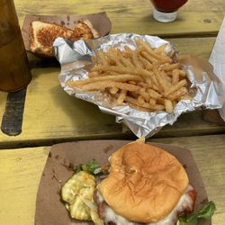 Covalt Station - Crispy chicken sandwich, truffle fries, grilled cheese.