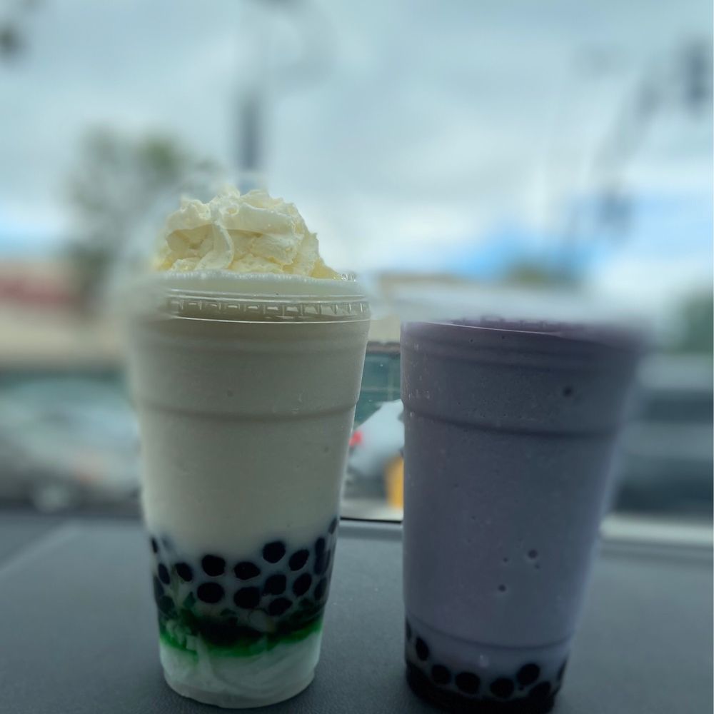 Boba Lab - The pandan with real coconut and the ube drink infused with coconut syrup - Desserts Near Me - Santa Monica, California Boba Lab - The pandan with real coconut and the ube drink infused with coconut syrup - Desserts Near Me - Santa Monica, California