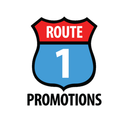 Route 66 Promotions - Company Logo - Route 1 Promotions - Red White Blue Highway Shield