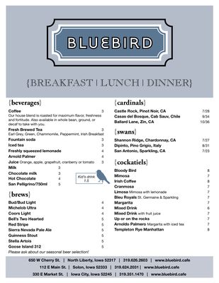 Menu photo 2 Bluebird Cafe Solon, IA