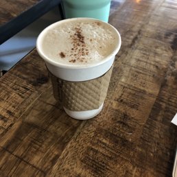I ordered a soy hazelnut chai latte! It is on their ever changing chalkboard menu and it was delicious!